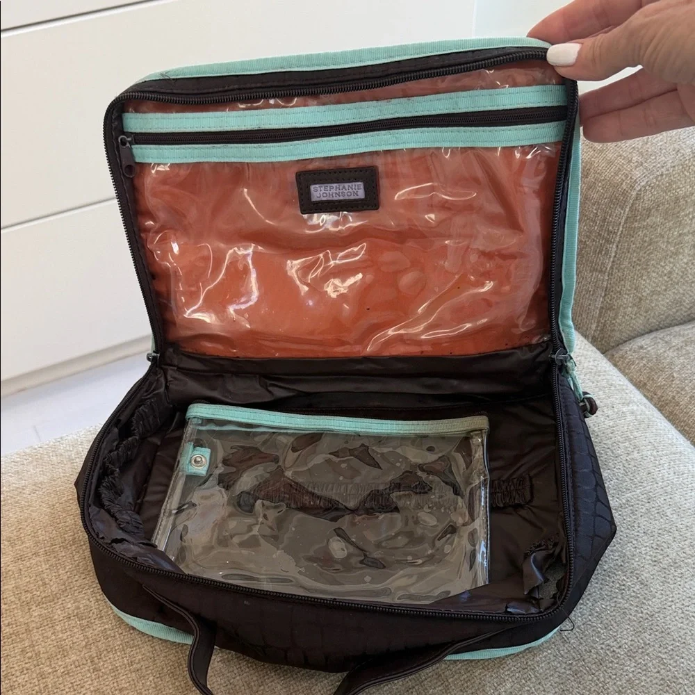 Stephanie Johnson Stylish Brown and Baby Blue Cosmetic Bag